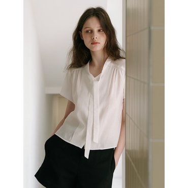 라미네즈 Plain Tie Blouse - Ivory