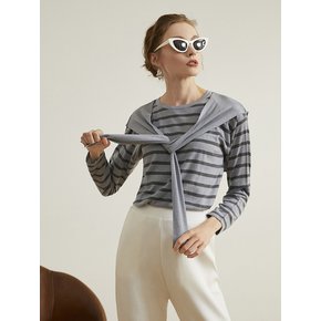 fake two-piece shawl striped T-shirt BLUE