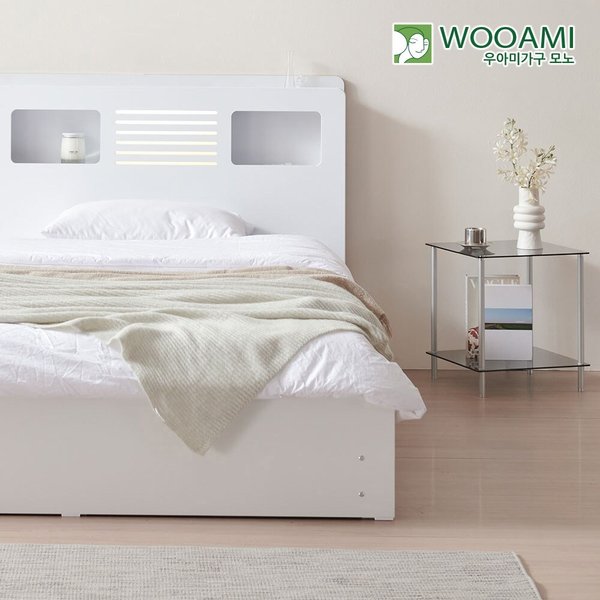 [착불] 우아미가구 모노 리모어 LED 서랍형 수납 침대 프레임 SS