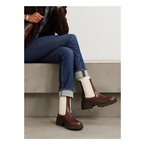 타미아 케이블 니트 울 가죽 첼시 부츠 70mm 다크 브라운 46376663162877563