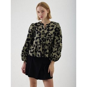 Julie Puff Long Sleeve Blouse - Leopard Olive