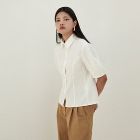 Puff Shoulder Short-Sleeve Shirt- White