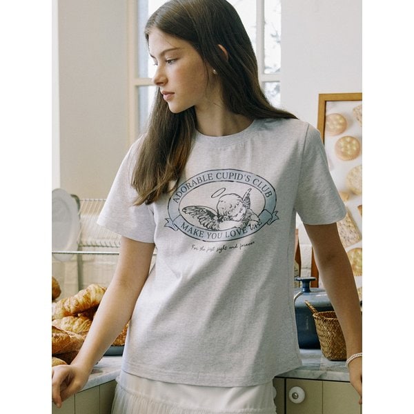 Cupid Angel Print T-shirt - Sky Blue