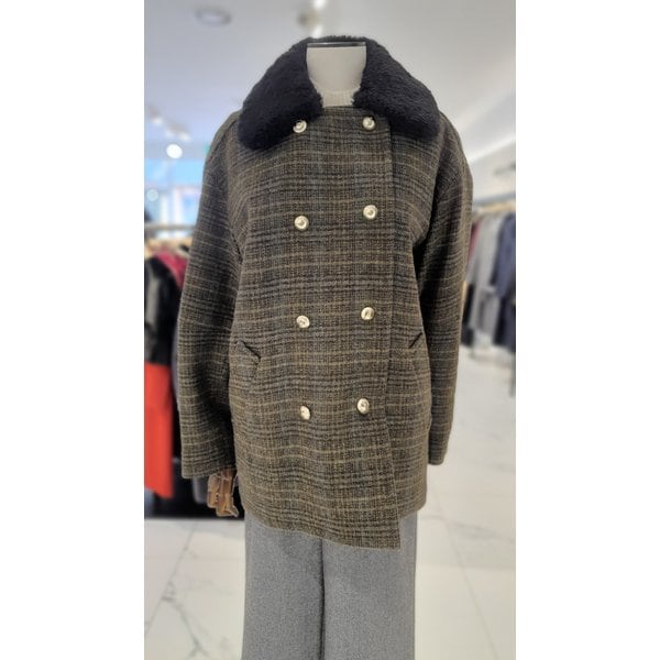 [여주점] 모 소재 퍼카라 더블 코트 J244MSG420