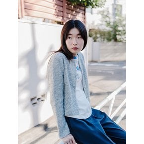 TEXTURED TWEED KNIT JACKET_SMOKE BLUE