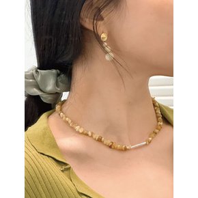 펄 앤 그린그레이프 지그재그 넥클리스 Pearl & green grape zigzag necklace