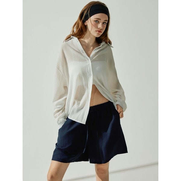 델라 린넨 밴딩 5부 팬츠 - Navy