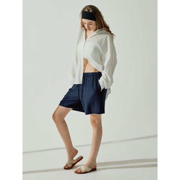 델라 린넨 밴딩 5부 팬츠 - Navy