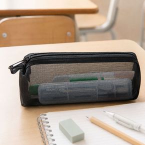 투명 블랙 심플 베이직 메쉬 필통 파우치