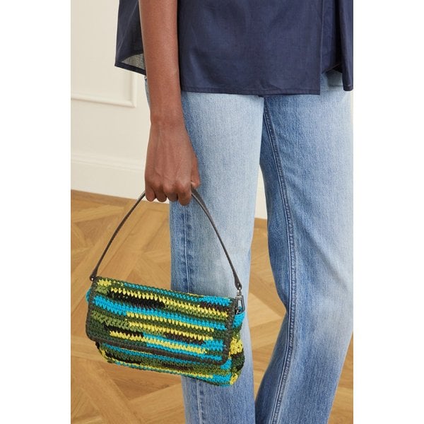 스타우드 티미 가죽 트리밍 크로셰 패브릭 라피아 숄더백 터쿼이즈 46376663163027486