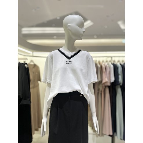 ZOOC 브이넥  백 플리츠 반팔 티셔츠 Z252MSM026