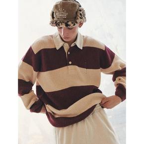 Woven collar Rugby Stripe Sweater  Wine (MS4951A41Z)