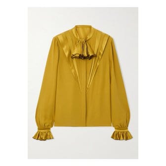 발렌티노 플리츠 실크 블라우스 머스타드 옐로 46376663162923668