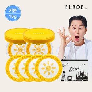 엘로엘 1초보정 파데프리 플러스 선쿠션 15g 본품 2개+리필 4개+클렌징 티슈 증정_ELROEL