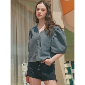 UP-240 V네크 셔링소매 블라우스 그레이  . V NECK SHIRRING SLEEVE BLOUSE_GRAY