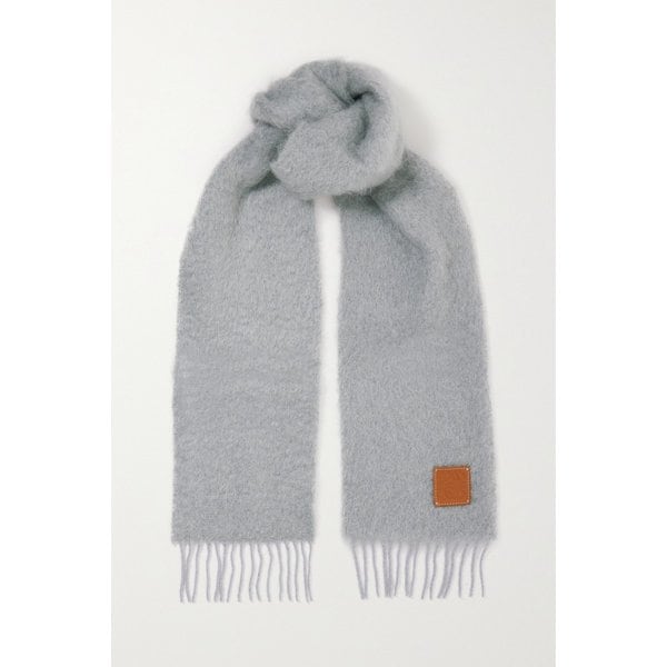 가죽 트림 프린지 모헤어 블렌드 스카프 24062987016756643