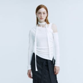 SEVRES Unbalanced Cut-Out Off-Shoulder Top_Off White