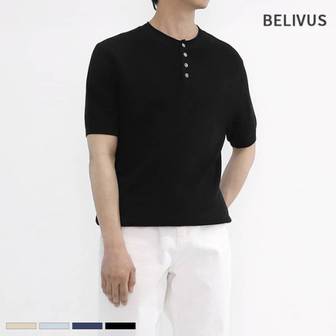 제이큐 빌리버스 남성 반팔티 니트 헨리넥 티셔츠 BXR016