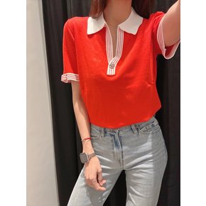 칼라거펠트 26SS 여성 조니 카라넥 반팔 스웨터 애플 레드