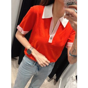 칼라거펠트 26SS 여성 조니 카라넥 반팔 스웨터 애플 레드
