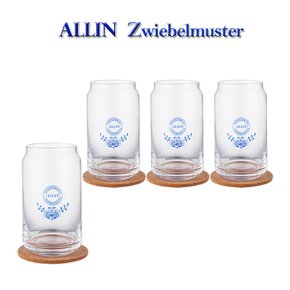 ALLIN 알린 쯔비벨블루 북유럽풍 비어캔글라스 카페유리컵 480ML 4P (알린코르크컵받침4P증정)