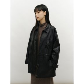 DRAWSTRING LEATHER HALF JACKET [BLACK]