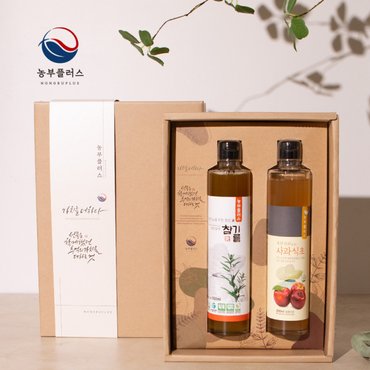 경북고향장터 사이소 국산 저온착유 참기름 사과식초 300ml 2병 선물세트 [ 농부플러스 ]