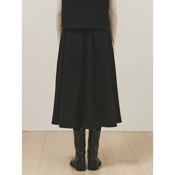 TAILORED PLEAT FLARE LONG SKIRT_BLACK