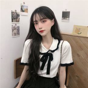 / 레이스 카라 리본 반팔티 URD042