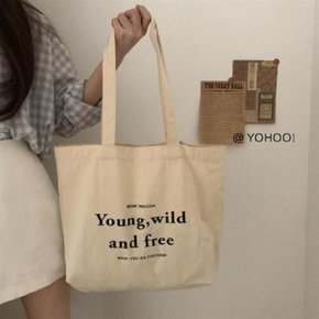[혜싱라] 지퍼달린 심플 레터링 데일리 숄더 에코백 캔버스백