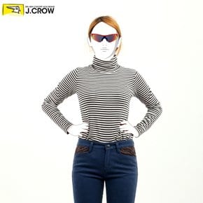 스트라이프 셔링 터틀넥 여성 폴라 티셔츠 (JC15W-KKX10W)