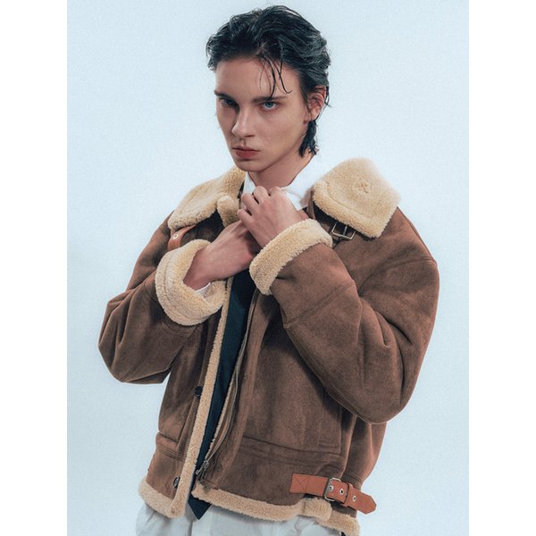 Vegan Suede Aviator Shearling Jacket_MochaBrown