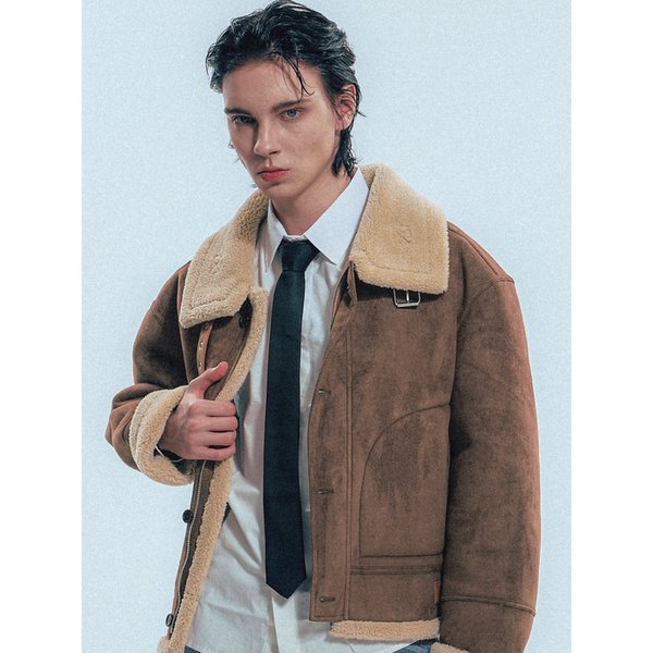 Vegan Suede Aviator Shearling Jacket_MochaBrown