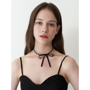 ribbon point chain choker necklace - black