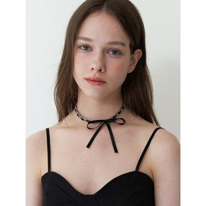 ribbon point chain choker necklace - black