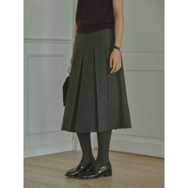 ALANA WOOL PLEATS LONG SKIRT_GRAY