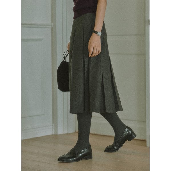 ALANA WOOL PLEATS LONG SKIRT_GRAY
