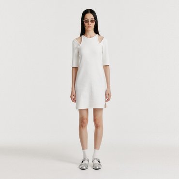 EENK YENDER Half Sleeve Cutout Dress - White