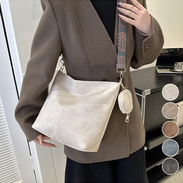 [옷자락] 여성 빈티지 파우치포함 스트랩 스퀘어 토트 크로스백