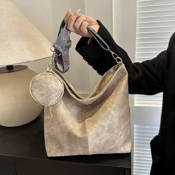 [옷자락] 여성 빈티지 파우치포함 스트랩 스퀘어 토트 크로스백