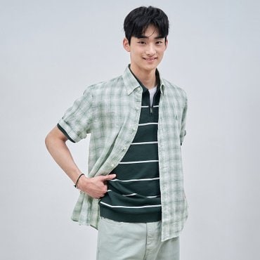 빈폴 리넨 옴브레 체크 반소매 셔츠  라이트 그린 (BC4465O33L)