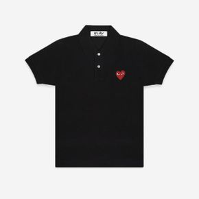 Play COMME DES GARCONS 꼼데가르송 플레이 레드 하트 폴로 셔츠 블랙 Red Heart Polo Shirt Bla