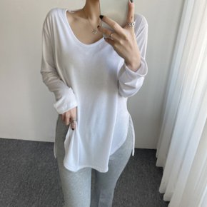 / 여성 루즈핏 유넥 기본 레이어드 스판 롱 티셔츠 3컬