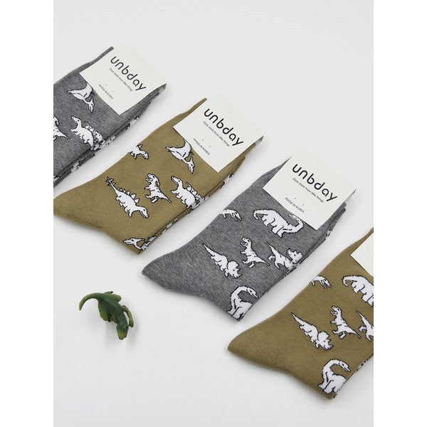 남녀공용 공룡 패턴 삭스 Gray-A