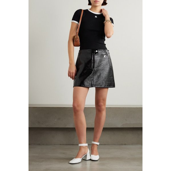 쿠레쥬 로고 아플리케 코팅 코튼 블렌드 미니 스커트 1647597326216477