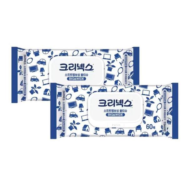 확대된 대표 크리넥스 소프트 엠보싱 물티슈 60매 x 2팩(1)