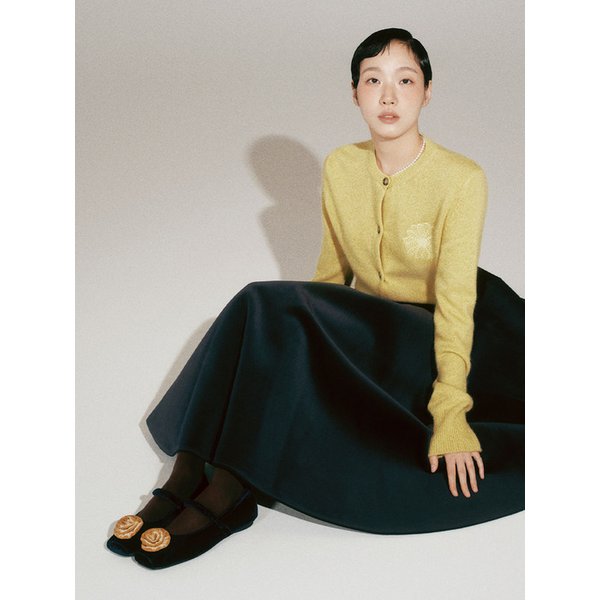 [단독]MARYJANE FLAT ROSE VELVET_NAVY BEIGE