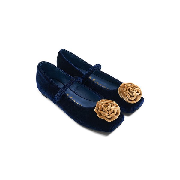 [단독]MARYJANE FLAT ROSE VELVET_NAVY BEIGE