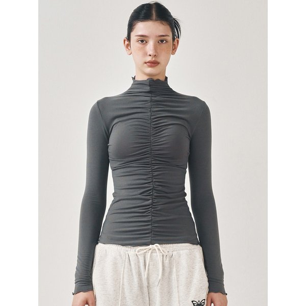 FRONT SHIRRING TOP_DEEP GREEN