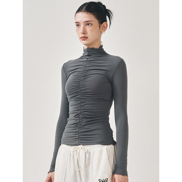 FRONT SHIRRING TOP_DEEP GREEN